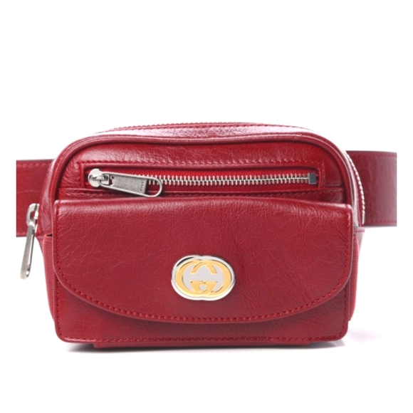 Gucci Handbags - GUCCI Oxblood Red Cracked Calfskin Morpheus Belt Bag Sz. 70